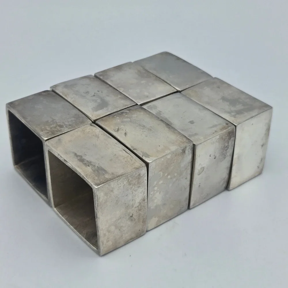 Pottery Barn Silverplate Square Napkin Rings Set of 8 Modernist Contemporary